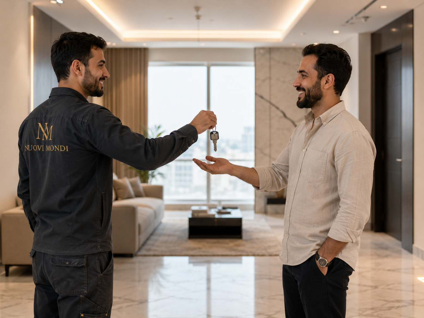 فني نوفي موندي يسلم مفتاح البيت الجديد للعميل